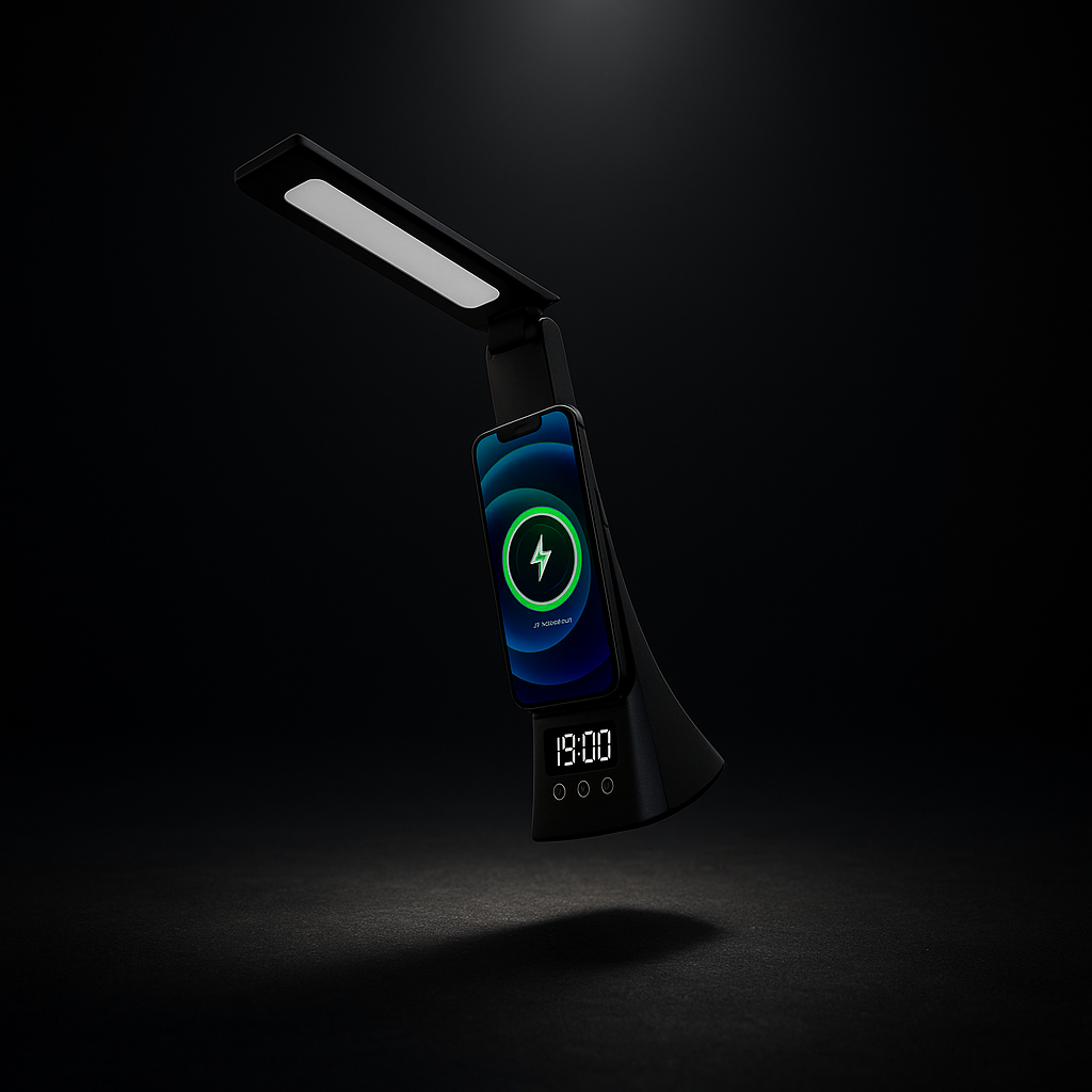 Pursonic 3-in-1 LED Desk Lamp with Wireless Charger and Alarm Clock – Sleek, Smart, and Space-Saving